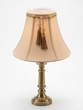 Luxury Tasseled Bell Lampshade – Textured Peach Moiré & Braided Gold Cord Finial
